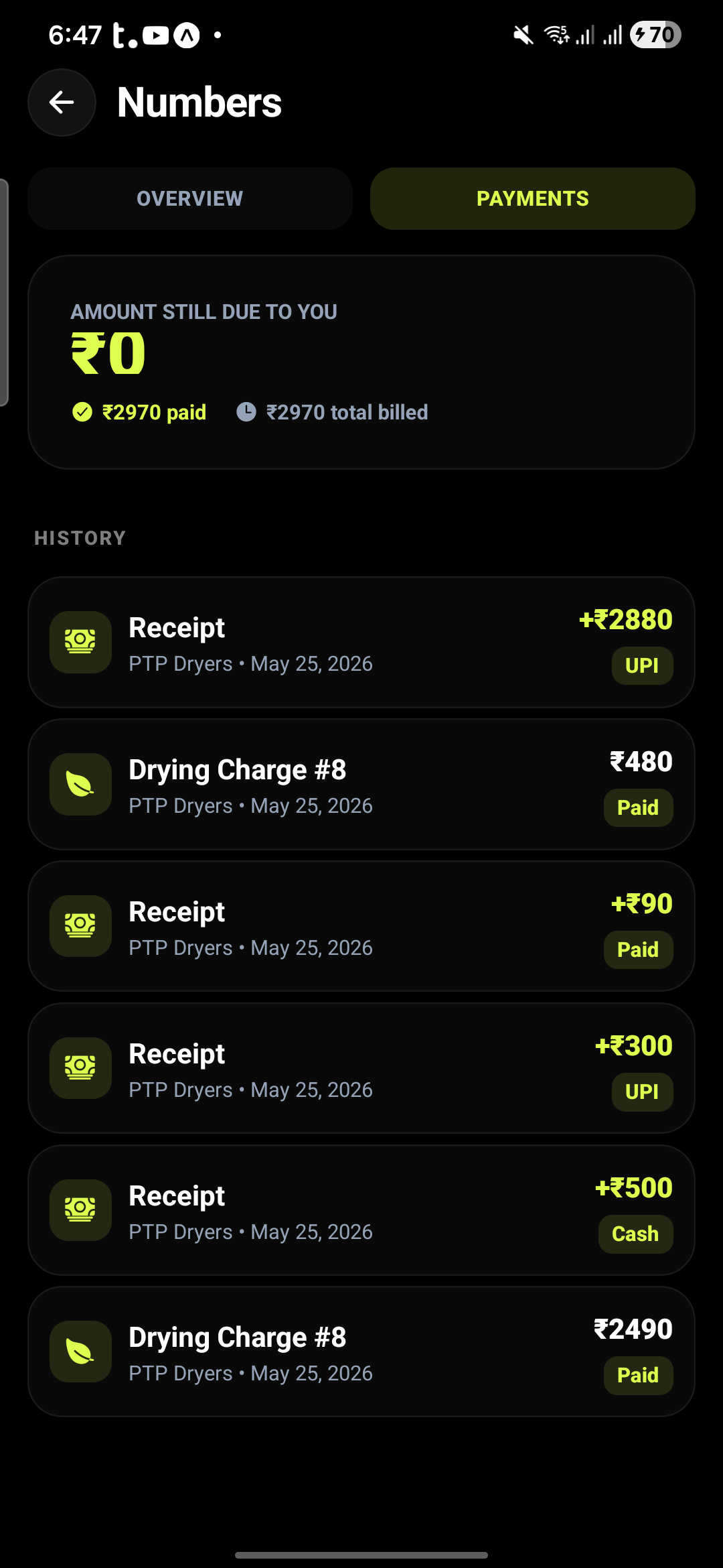 Payments view